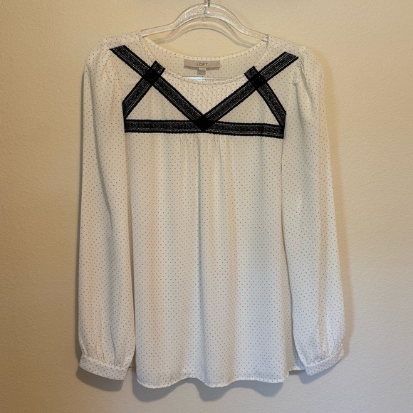 LOFT White with Black Polka Dots Chiffon Blouse size Medium - Picture 12 of 12